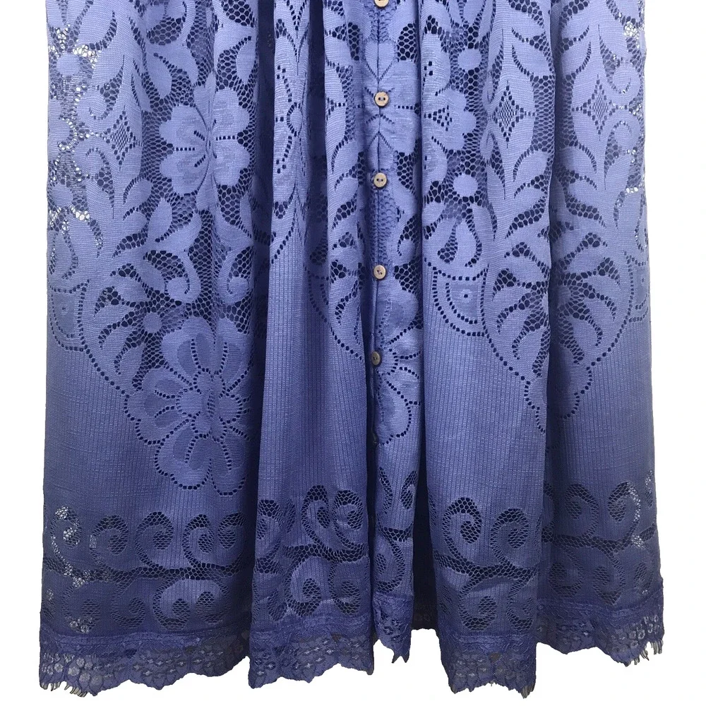 NWT Free People Persian Jewel Blue Lace Midi Dress Button 3/4 Sleeve Small FLAW